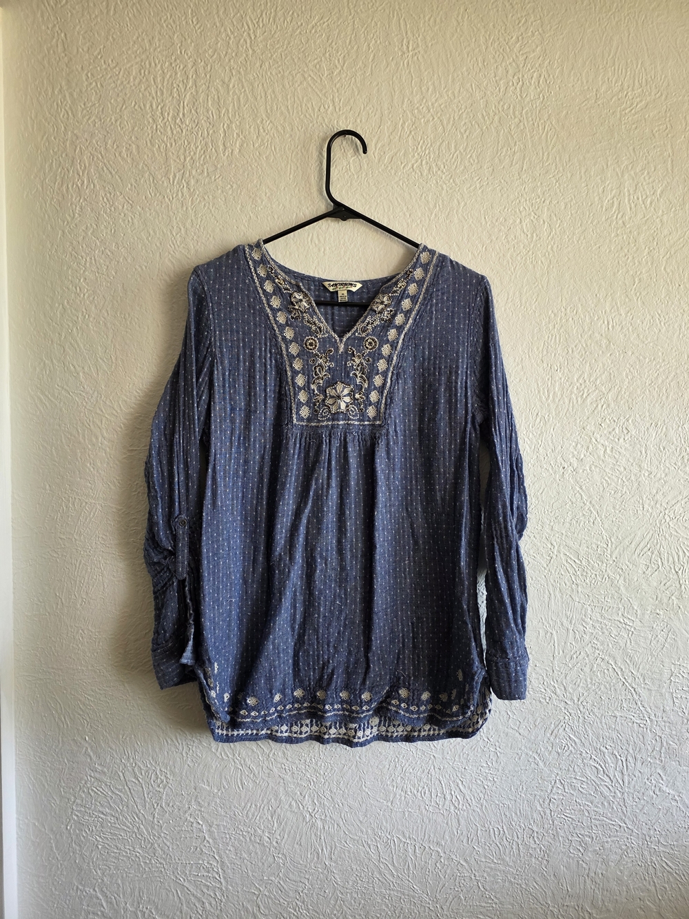 Coastal Cowgirl Tantrums Blue Embroidered V-Neck Tunic